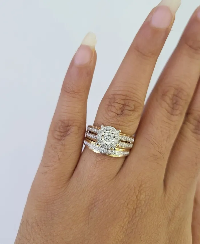 Rings Gold and Diamond REAL 14k Diamond Ring Yellow Gold Ladies Men Trio SET Wedding Engagement Genuine
