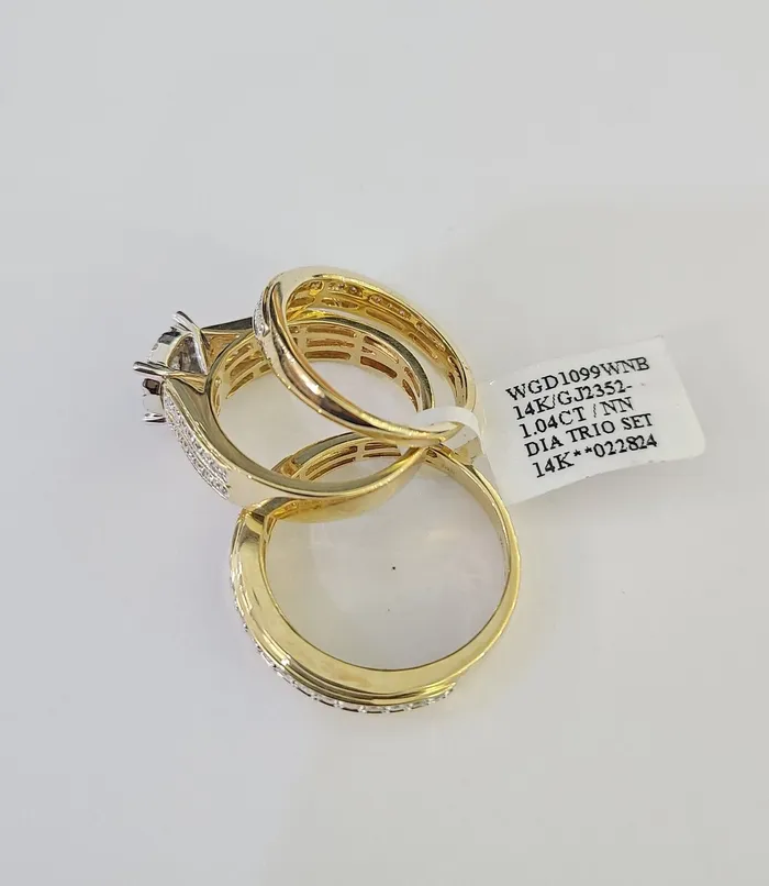 Rings Gold and Diamond REAL 14k Diamond Ring Yellow Gold Ladies Men Trio SET Wedding Engagement Genuine