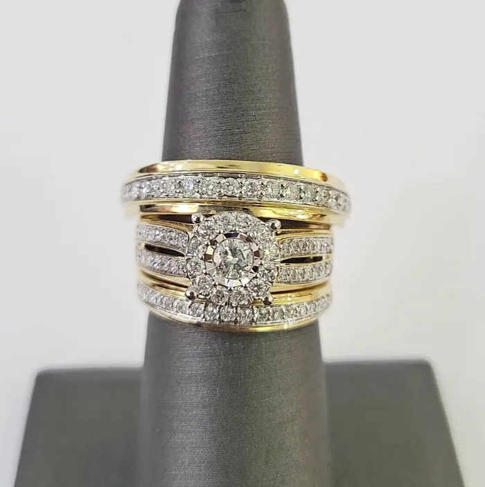 Rings Gold and Diamond REAL 14k Diamond Ring Yellow Gold Ladies Men Trio SET Wedding Engagement Genuine