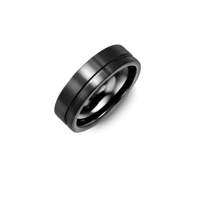 Rings Madani Off Center Brush Black Ceramic Wedding Ring