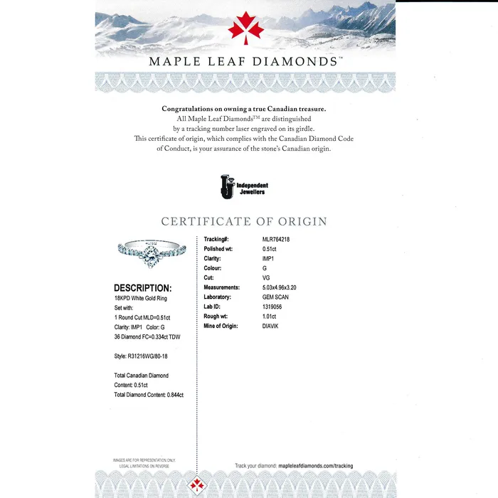 Rings Maple Leaf Diamonds 18kt White Gold 084cttw Certified Canadian Diamond Side Stone Ring
