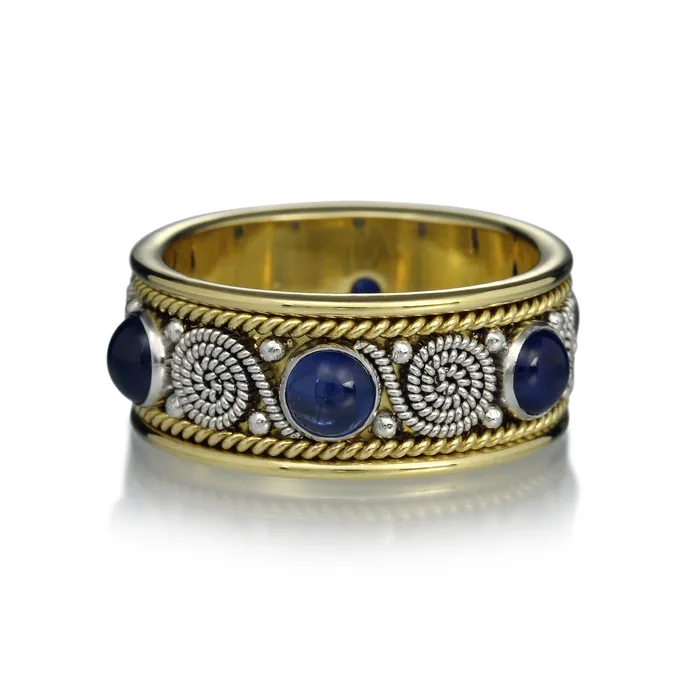 Rings Nathan Levy Blue Sapphire Scroll Band