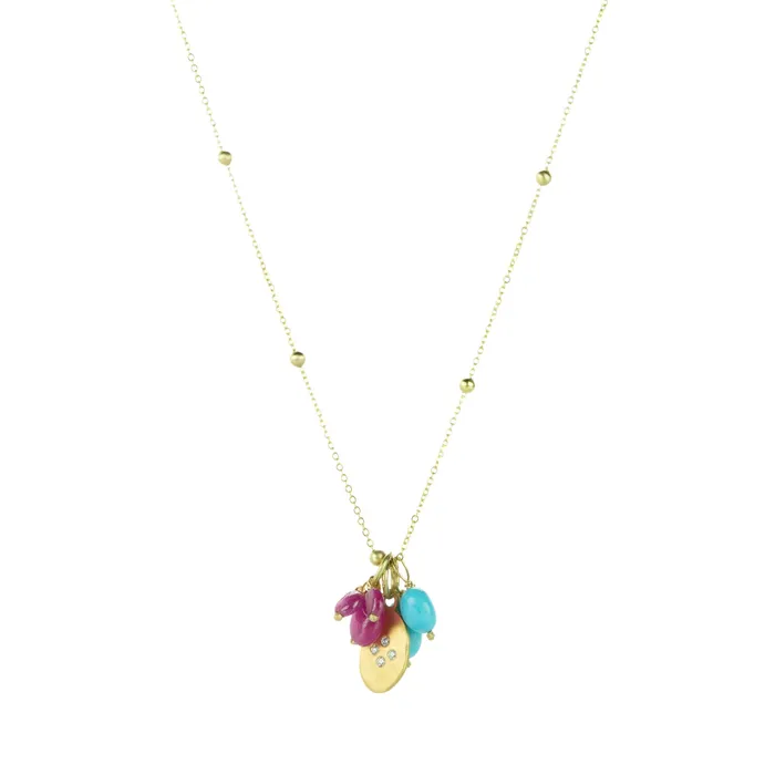 Ruby and Turquoise Charm Necklace Ananda Khalsa Necklaces