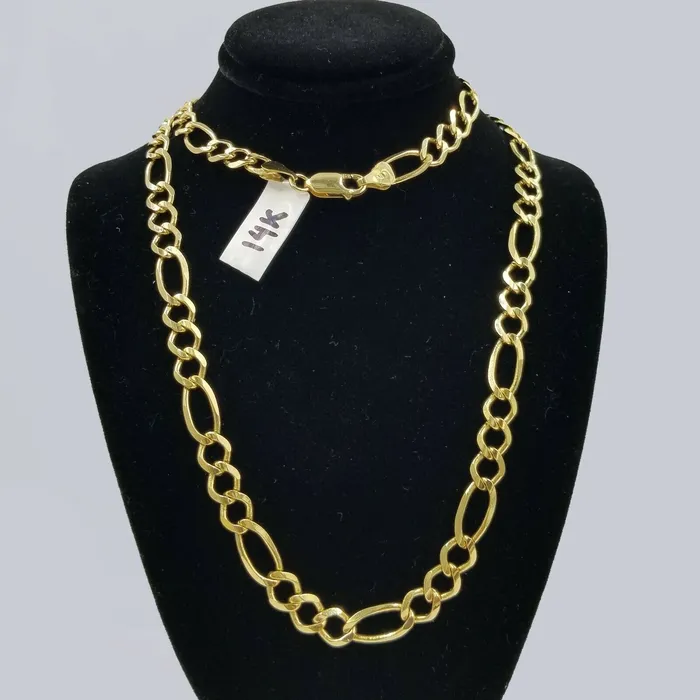 SOLID 14KT Figaro Link Chain Yellow Gold Necklace REAL Heavy 7mm 20 22 24 26 Gold and Diamond Necklaces SOLID 14KT Figaro Link Chain Yellow Gold Necklace REAL Heavy 7mm 20 22 24 26 Gold and Diamond Necklaces