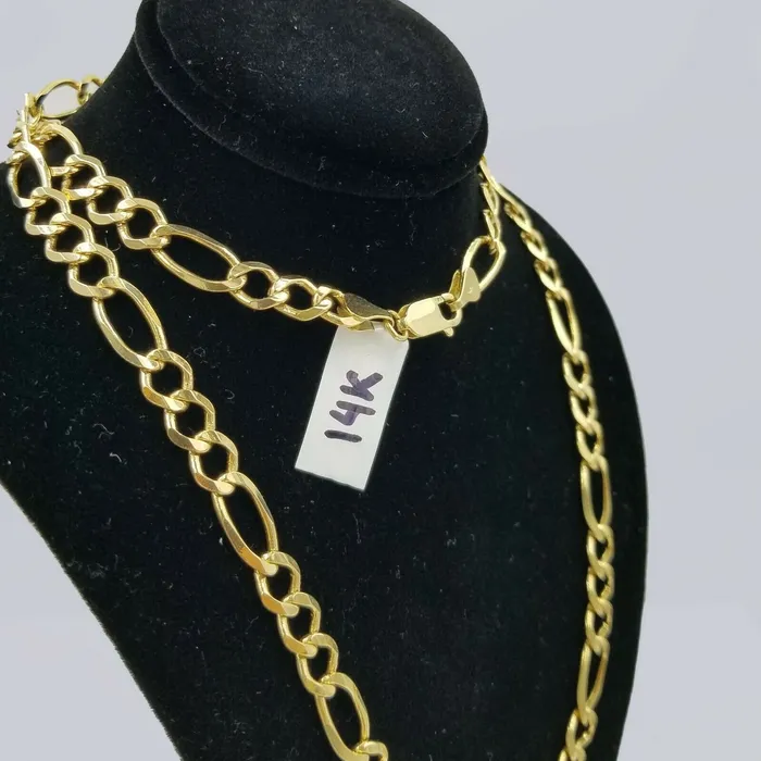 SOLID 14KT Figaro Link Chain Yellow Gold Necklace REAL Heavy 7mm 20 22 24 26 Gold and Diamond Necklaces