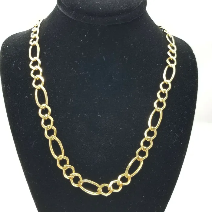 SOLID 14KT Figaro Link Chain Yellow Gold Necklace REAL Heavy 7mm 20 22 24 26 Gold and Diamond Necklaces