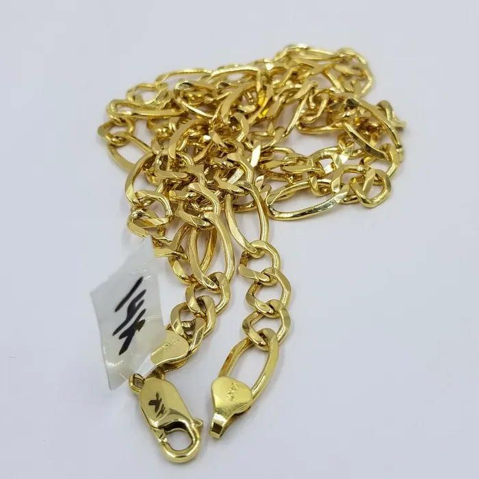 SOLID 14KT Figaro Link Chain Yellow Gold Necklace REAL Heavy 7mm 20 22 24 26 Gold and Diamond Necklaces
