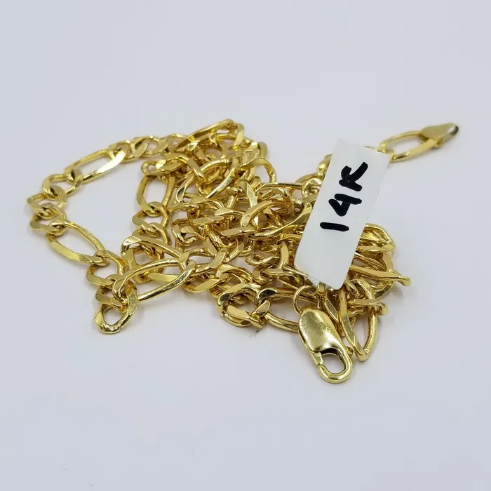 SOLID 14KT Figaro Link Chain Yellow Gold Necklace REAL Heavy 7mm 20 22 24 26 Gold and Diamond Necklaces