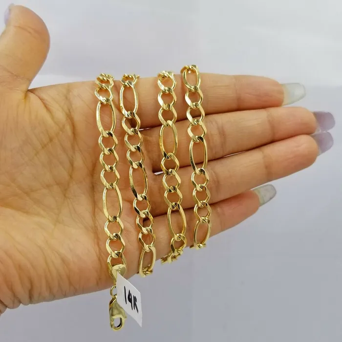 SOLID 14KT Figaro Link Chain Yellow Gold Necklace REAL Heavy 7mm 20 22 24 26 Gold and Diamond Necklaces