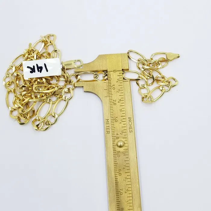 SOLID 14KT Figaro Link Chain Yellow Gold Necklace REAL Heavy 7mm 20 22 24 26 Gold and Diamond Necklaces