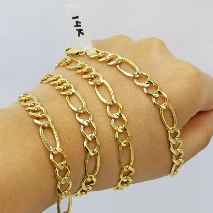 SOLID 14KT Figaro Link Chain Yellow Gold Necklace REAL Heavy 7mm 20 22 24 26 Gold and Diamond Necklaces