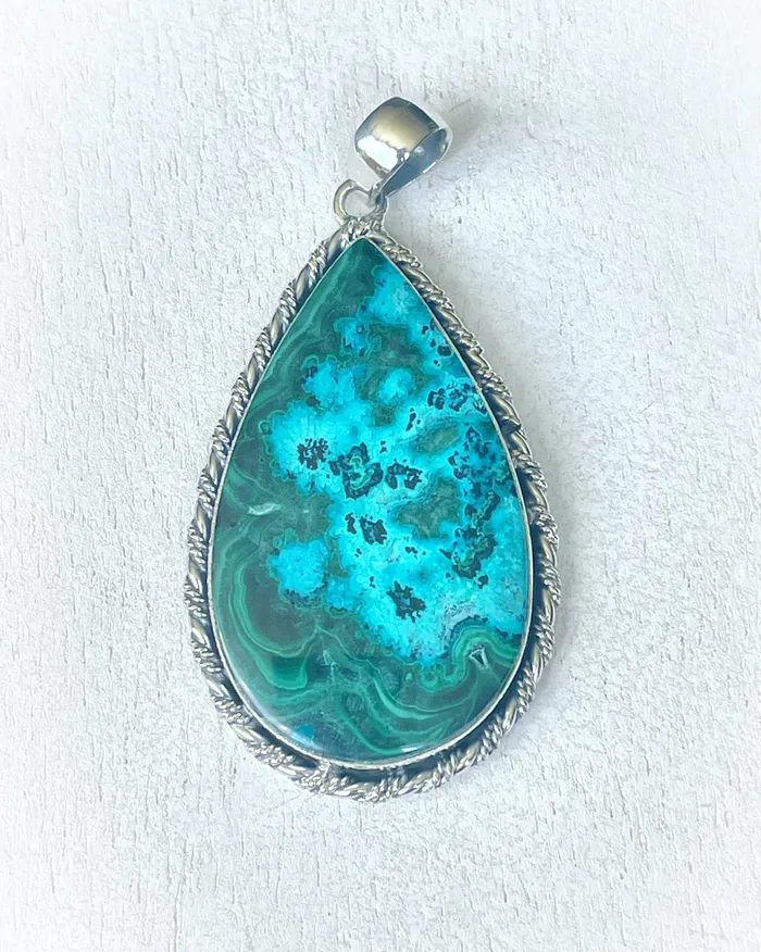Sophiareneboutiquecom Necklaces Sterling Silver Chrysocolla Bold Pendant Necklace