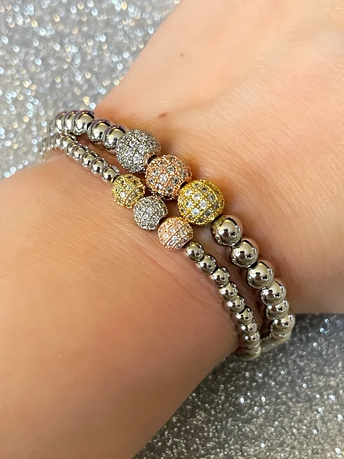 Sophiareneboutiquecom Silver Beaded Bracelet Pave Three Tone Beads Bracelets