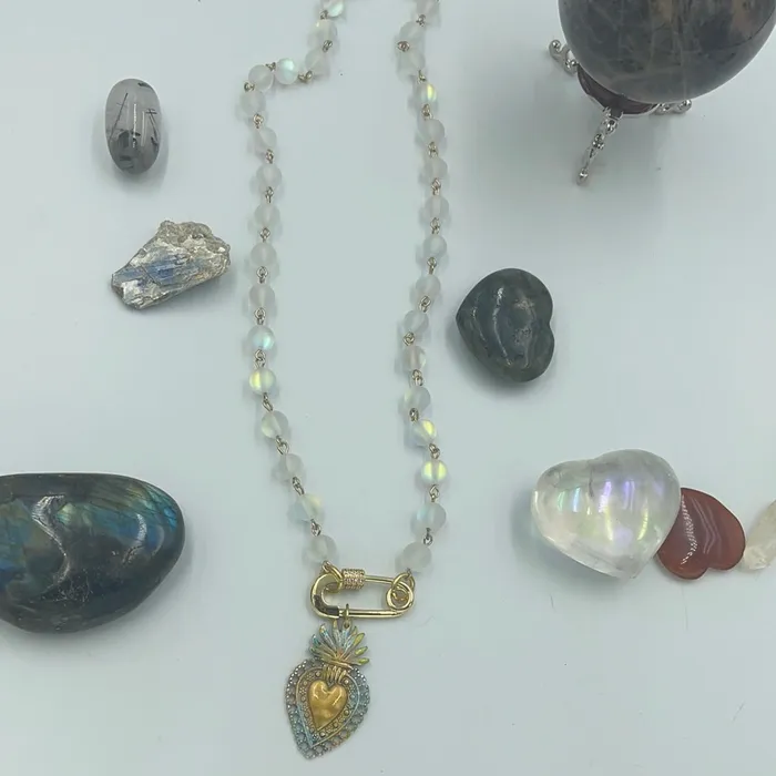 Sophiareneboutique Necklaces Handpainted Artisan Heart Moonstone Necklace