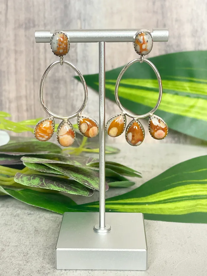 Sterling Silver Stone Post Hoop Triple Stone Earrings SophiaRene Boutique Earrings Sterling Silver Stone Post Hoop Triple Stone Earrings SophiaRene Boutique Earrings