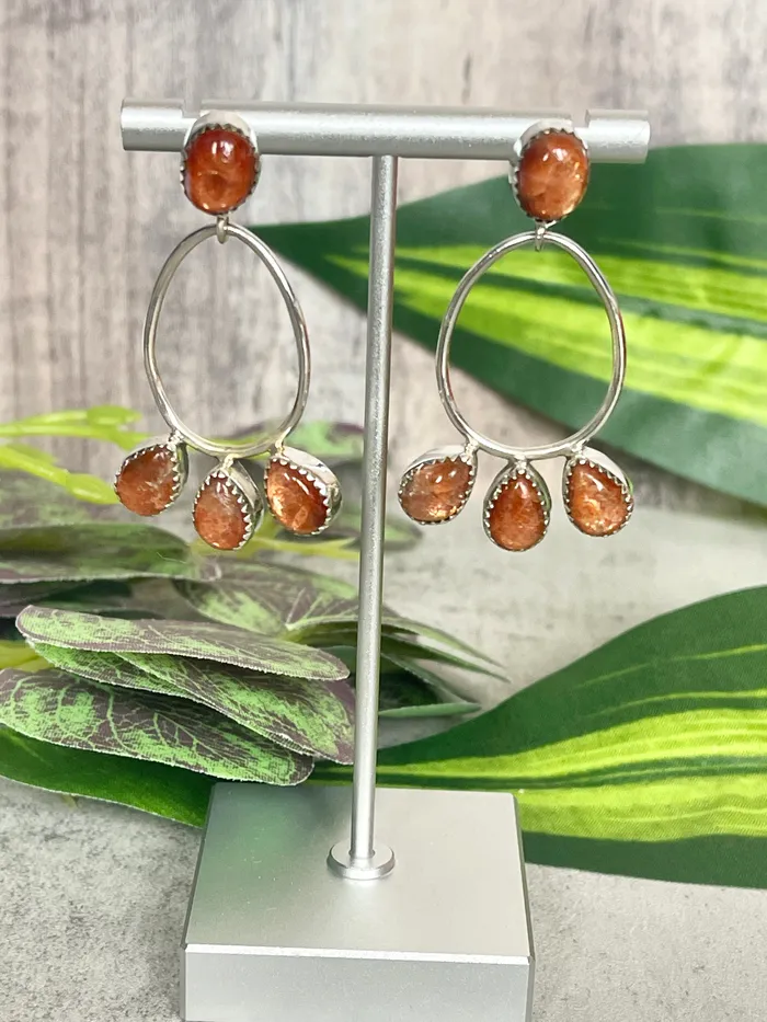 Sterling Silver Stone Post Hoop Triple Stone Earrings SophiaRene Boutique Earrings