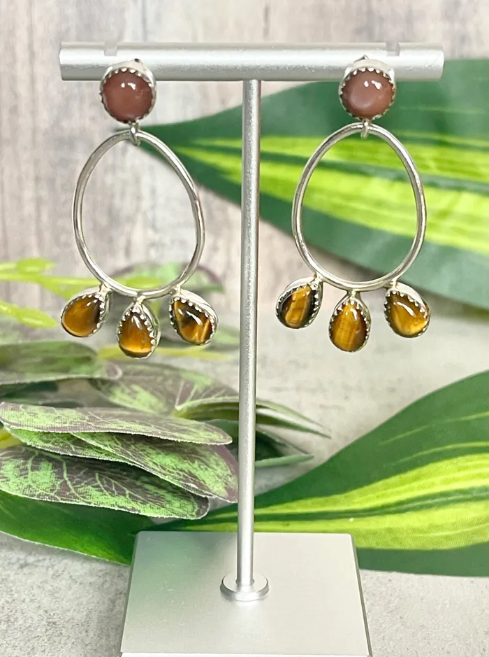 Sterling Silver Stone Post Hoop Triple Stone Earrings SophiaRene Boutique Earrings