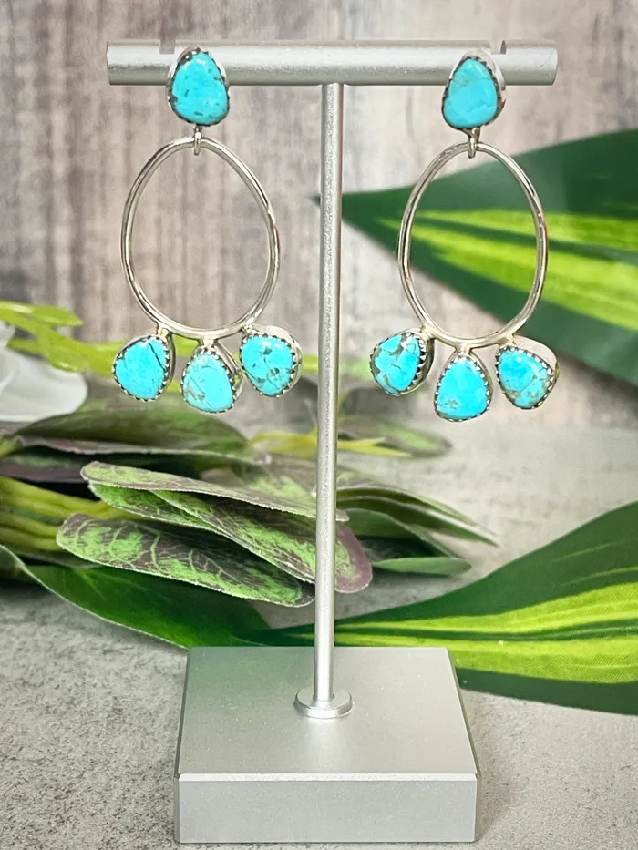 Sterling Silver Stone Post Hoop Triple Stone Earrings SophiaRene Boutique Earrings