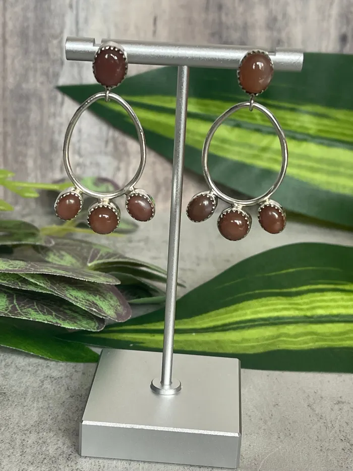 Sterling Silver Stone Post Hoop Triple Stone Earrings SophiaRene Boutique Earrings
