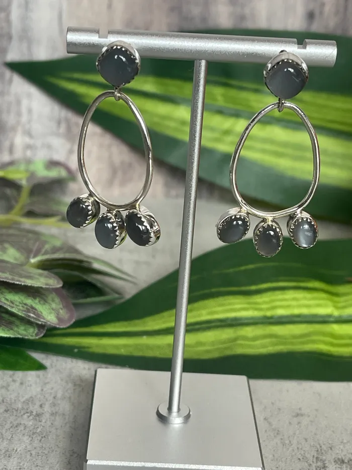 Sterling Silver Stone Post Hoop Triple Stone Earrings SophiaRene Boutique Earrings