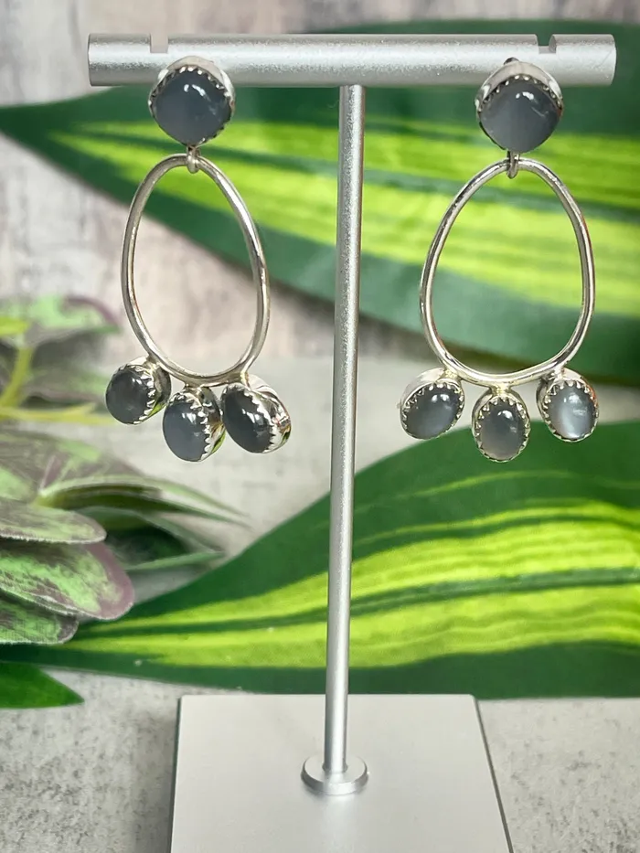 Sterling Silver Stone Post Hoop Triple Stone Earrings SophiaRene Boutique Earrings
