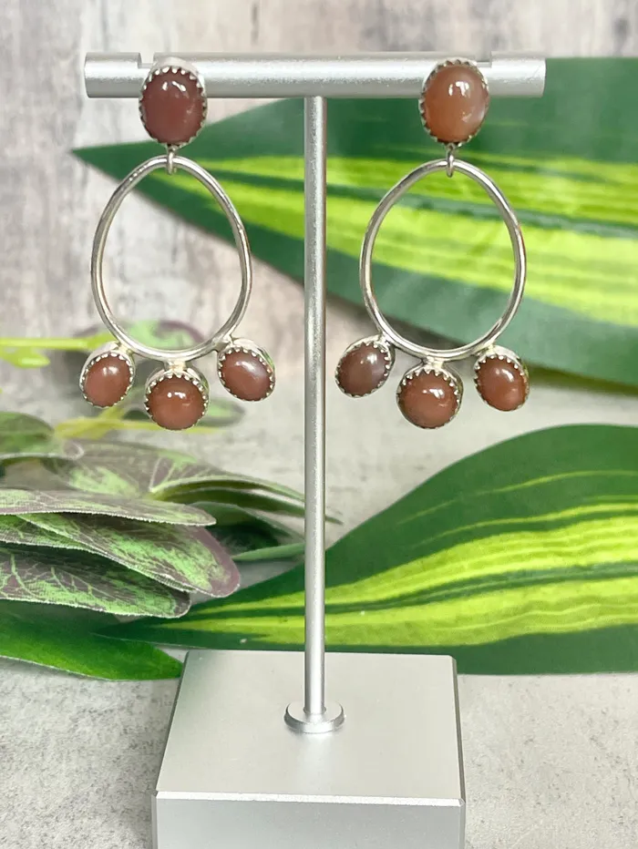 Sterling Silver Stone Post Hoop Triple Stone Earrings SophiaRene Boutique Earrings
