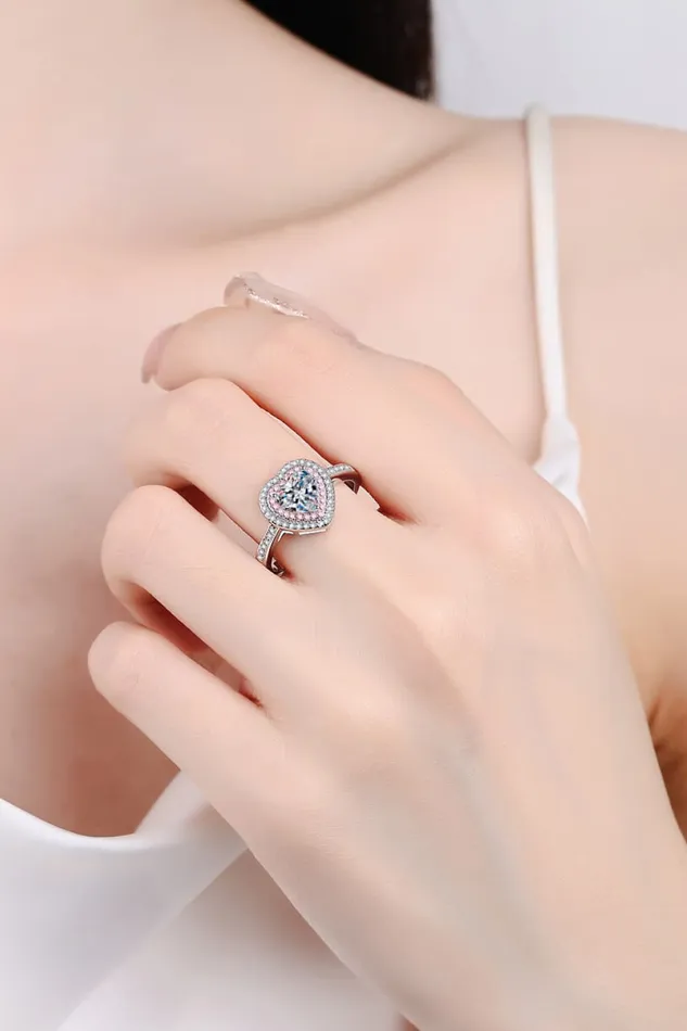Trendsi Rings 1 Carat Moissanite Heart 925 Sterling Silver Ring