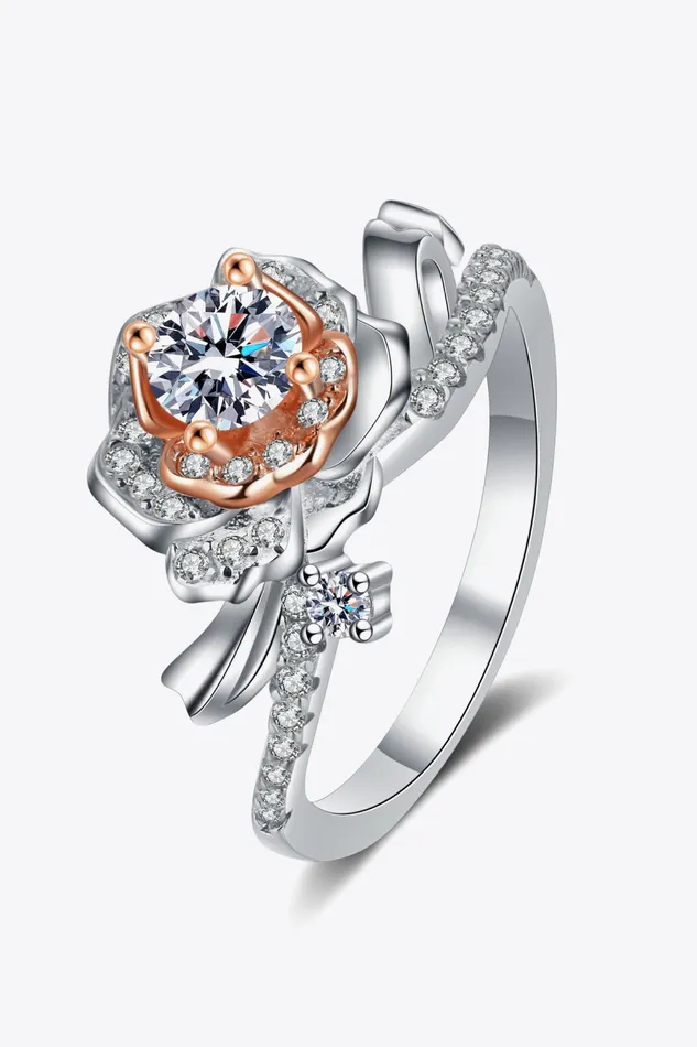Trendsi Rings 925 Sterling Silver RoseShaped Moissanite Ring