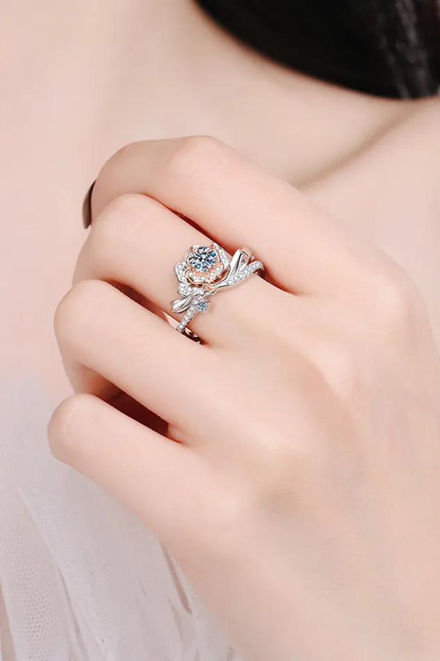 Trendsi Rings 925 Sterling Silver RoseShaped Moissanite Ring