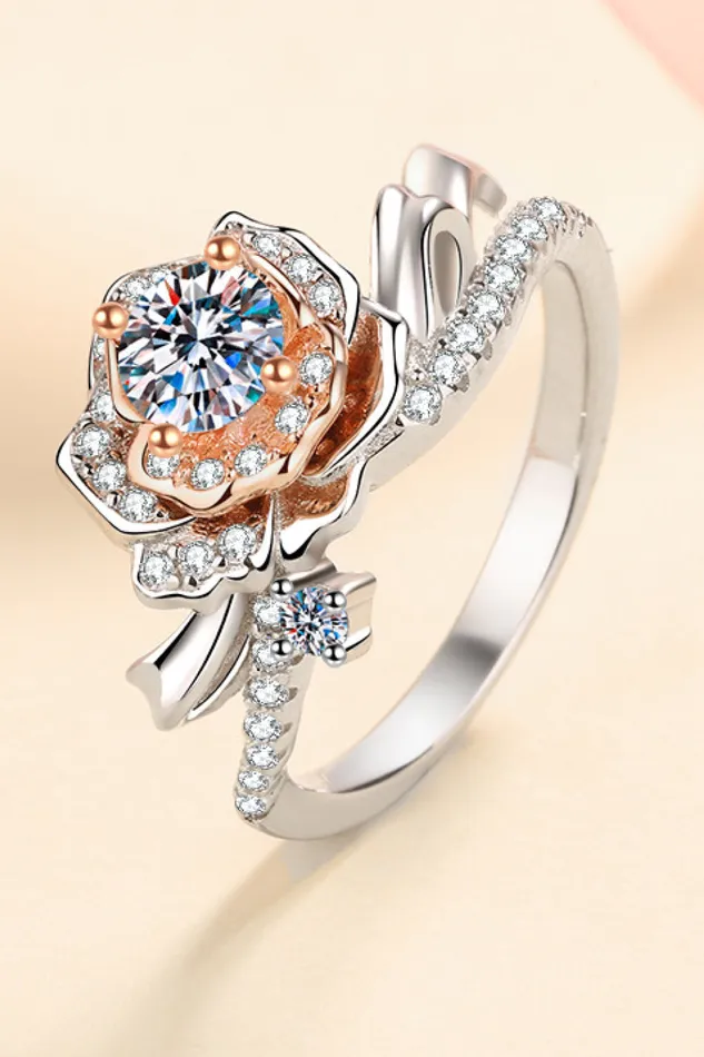 Trendsi Rings 925 Sterling Silver RoseShaped Moissanite Ring