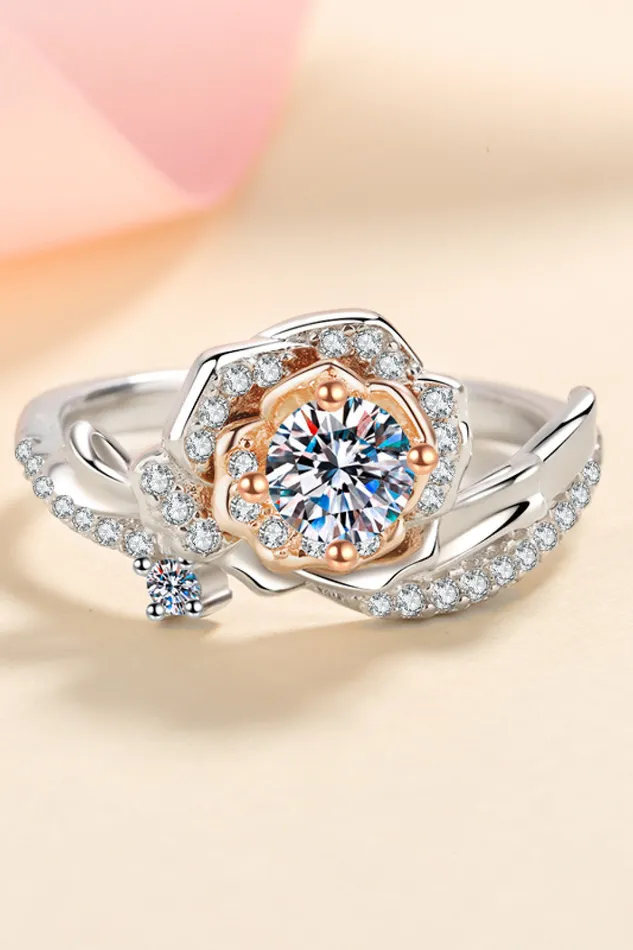 Trendsi Rings 925 Sterling Silver RoseShaped Moissanite Ring