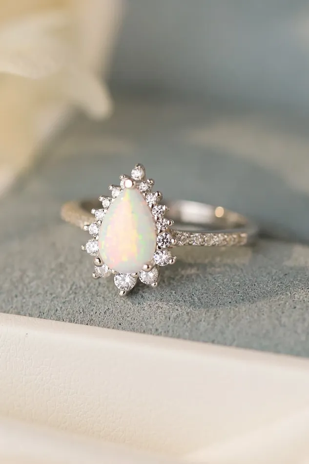 Trendsi Rings PlatinumPlated Opal Pear Shape Ring