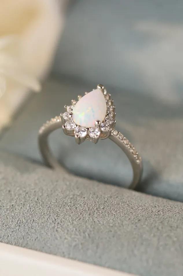 Trendsi Rings PlatinumPlated Opal Pear Shape Ring