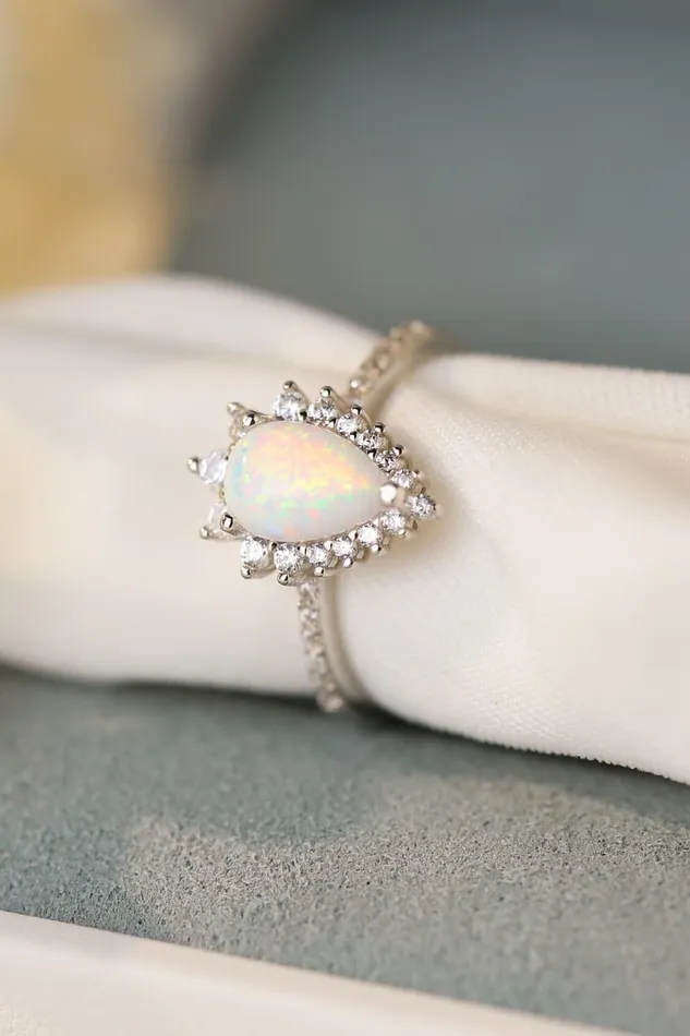 Trendsi Rings PlatinumPlated Opal Pear Shape Ring