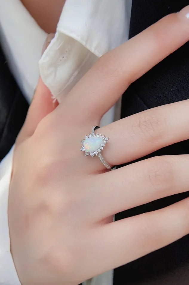 Trendsi Rings PlatinumPlated Opal Pear Shape Ring