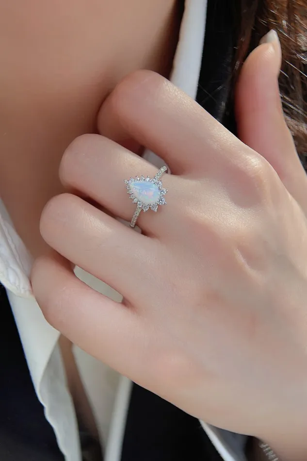 Trendsi Rings PlatinumPlated Opal Pear Shape Ring