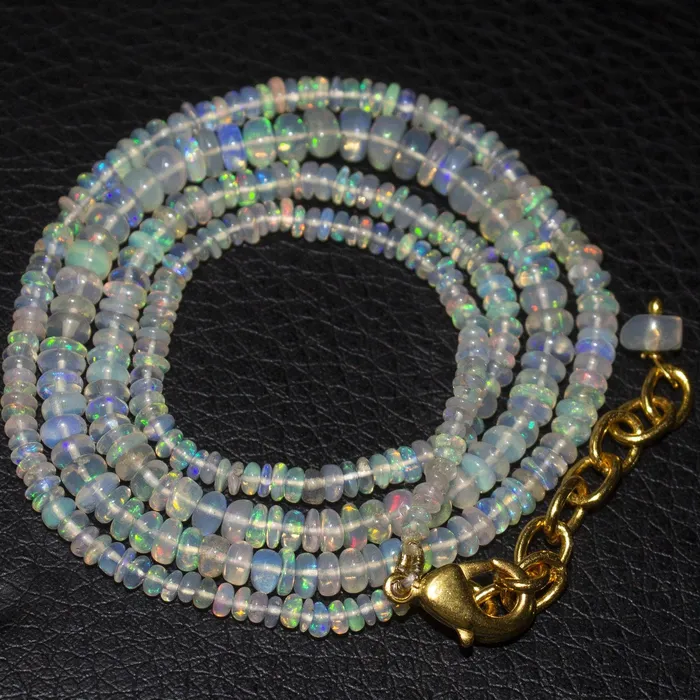 Welo Ethiopian Opal Gemstone Rondelle Beads Gold Plated Necklace 20 Beads Supplies USA Necklaces