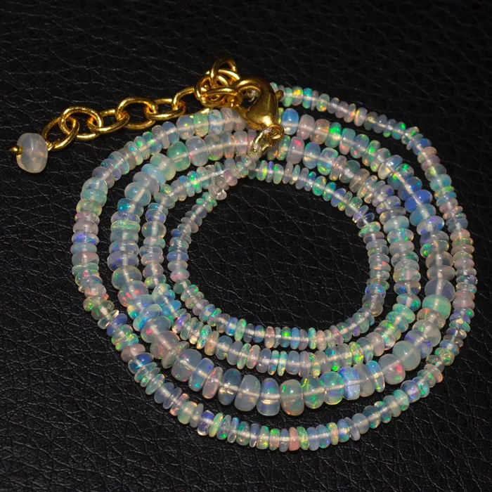 Welo Ethiopian Opal Gemstone Rondelle Beads Gold Plated Necklace 20 Beads Supplies USA Necklaces