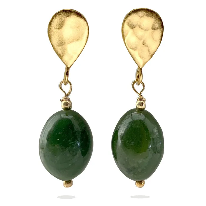 24KT Vermeil Jade Oval Earrings Elisa Ilana Earrings