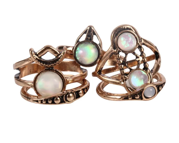 5PCSSet Vintage Bohemian Retro Color Ring for Women sparklingselections Rings