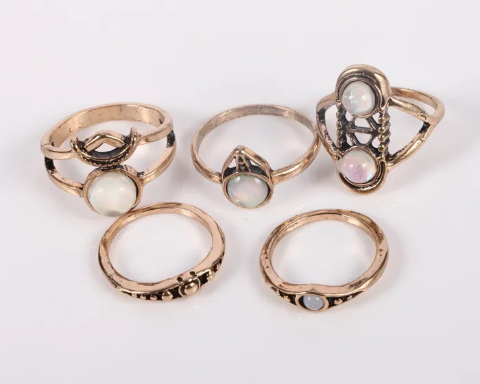 5PCSSet Vintage Bohemian Retro Color Ring for Women sparklingselections Rings