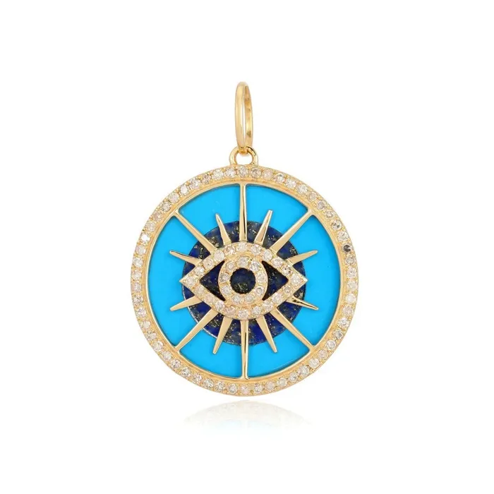 Alev Collection Charm Necklaces Turquoise Evil Eye Medallion Charm
