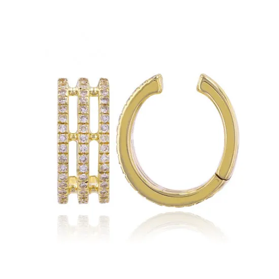 Alev Collection Earrings Three Row Diamond Ear Cuff