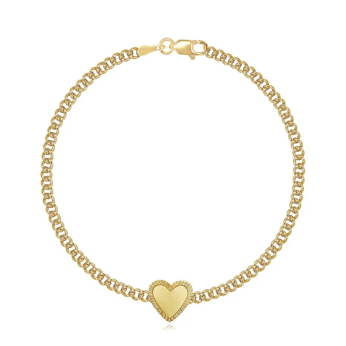 Alev Collection Fluted Outline Gold Heart Cuban Bracelet Bracelets