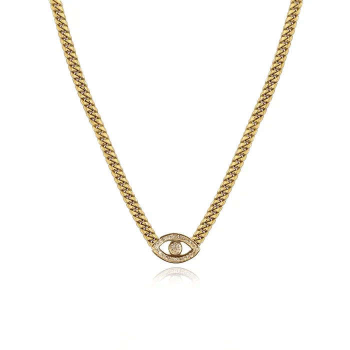 Alev Collection Pave Evil Eye Cuban Chain Necklace Necklaces