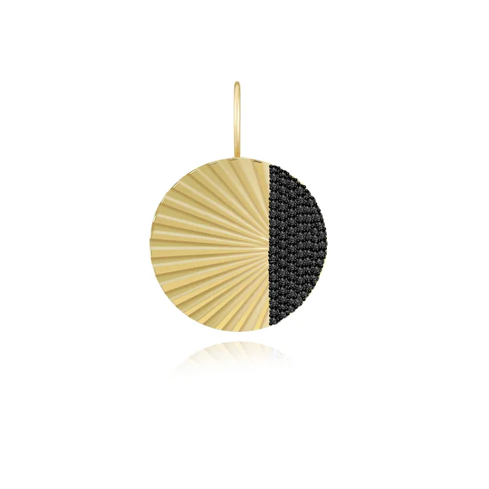 Alev Jewelry Charm Necklaces Fluted Side Pave Black Round Charm
