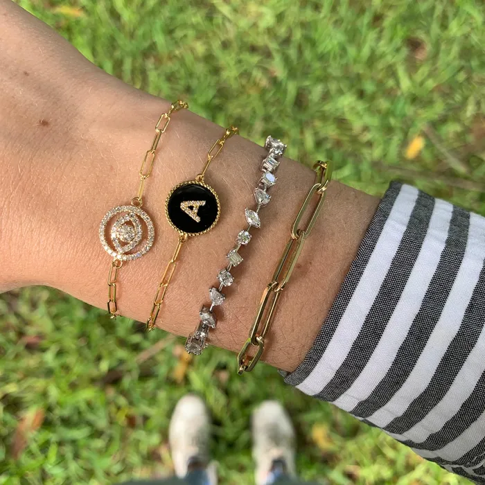 Bracelets Alev Collection Round Diamond Initial Stone Bracelet
