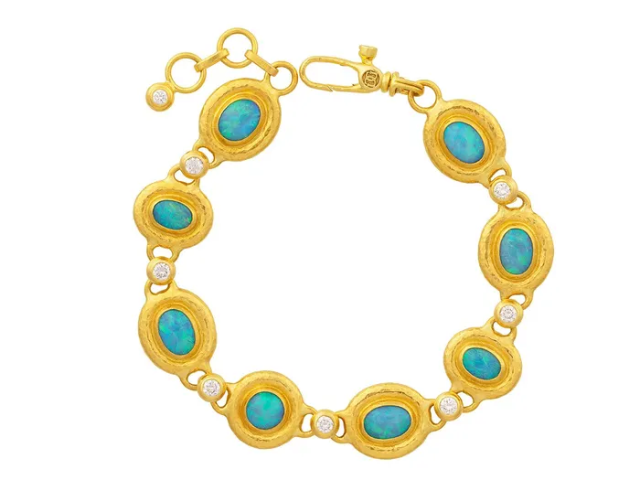 Bracelets GG GOLD OOAK GURHAN Muse Gold Opal All Around SingleStrand Bracelet Mixed Cabochon Shapes set in Wide Frames Bracelets GG GOLD OOAK GURHAN Muse Gold Opal All Around SingleStrand Bracelet Mixed Cabochon Shapes set in Wide Frames