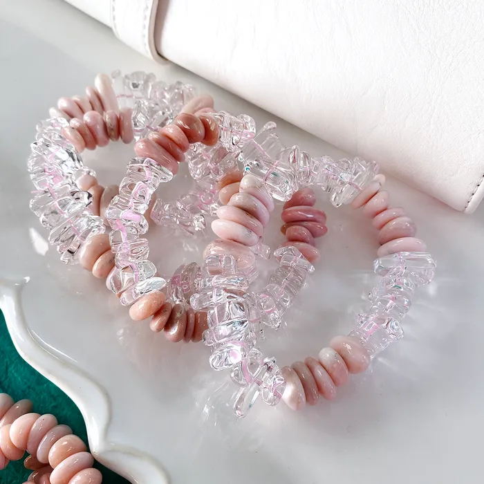 Bracelets Pink Peruvian Opal Quartz Crystal Stretch Bracelet Elisa Ilana