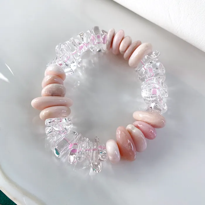 Bracelets Pink Peruvian Opal Quartz Crystal Stretch Bracelet Elisa Ilana Bracelets Pink Peruvian Opal Quartz Crystal Stretch Bracelet Elisa Ilana